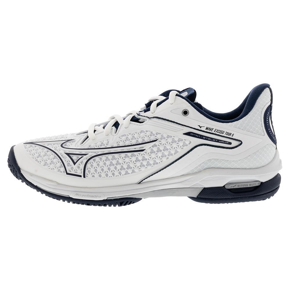 Men's Wave Exceed Tour 6 AC Tennis Shoes White and Dress Blue Footwear Mizuno