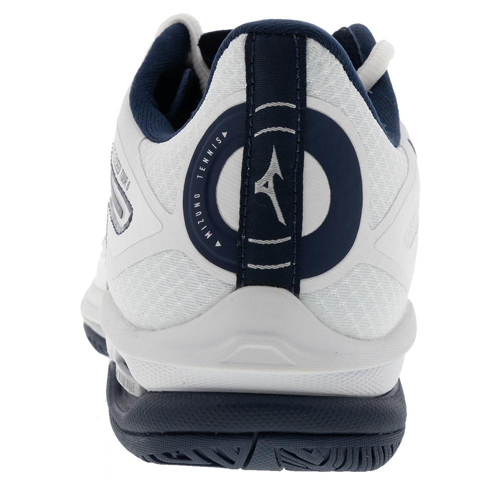 Men's Wave Exceed Tour 6 AC Tennis Shoes White and Dress Blue Footwear Mizuno