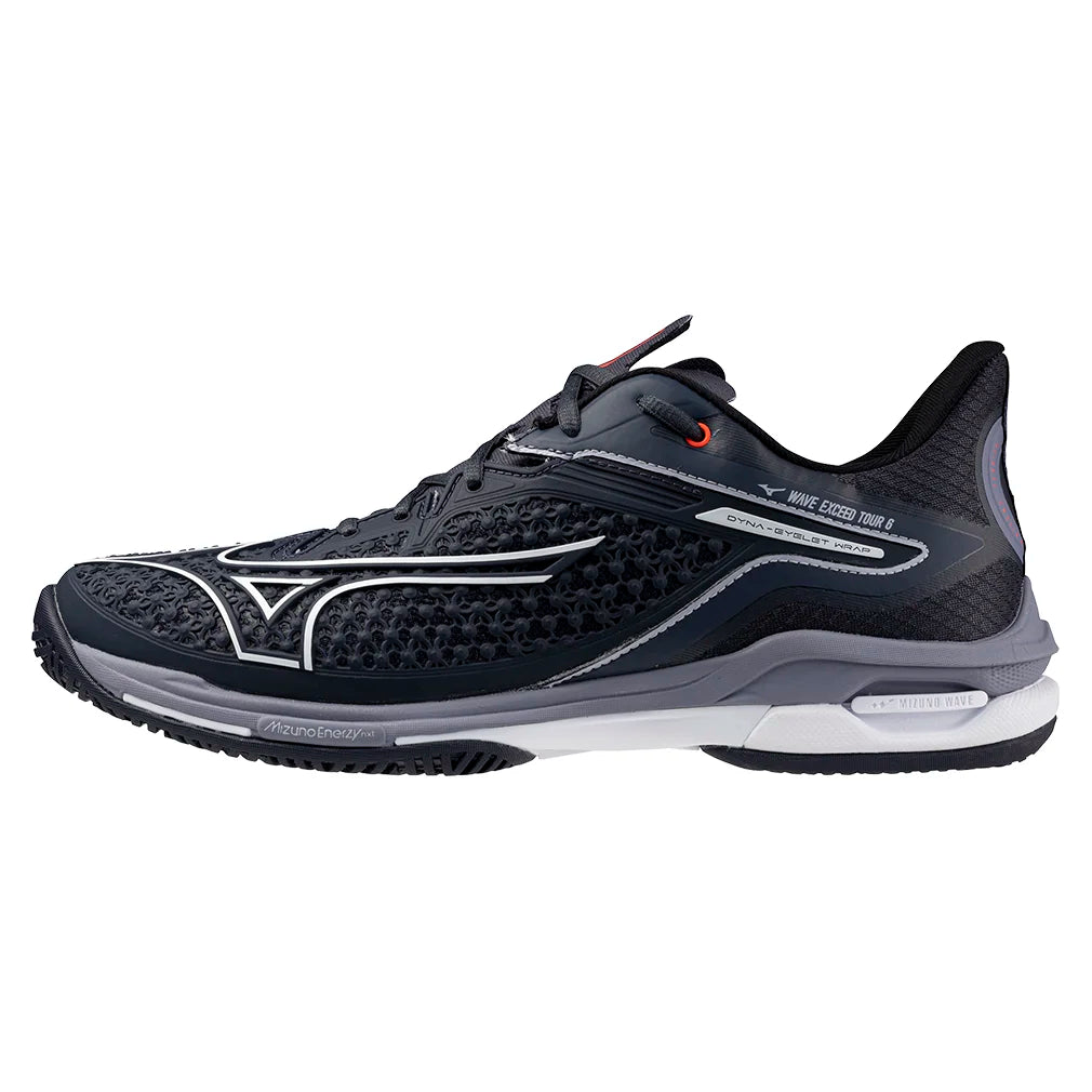 Men`s Wave Exceed Tour 6 AC Tennis Shoes Odyssey Grey and White Footwear Mizuno