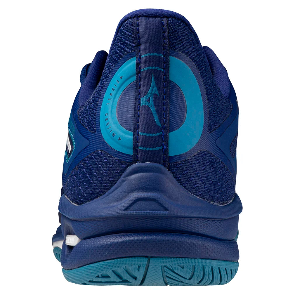 Men`s Wave Exceed Tour 6 Tennis Shoes Bellwether Blue and White Footwear Mizuno