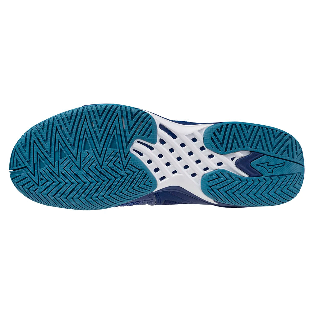 Men`s Wave Exceed Tour 6 Tennis Shoes Bellwether Blue and White Footwear Mizuno