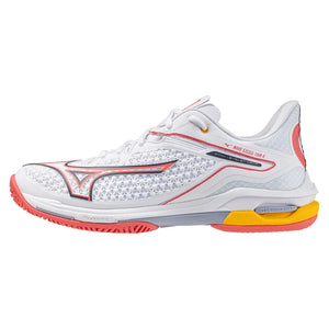 Women`s Wave Exceed Tour 6 AC Tennis Shoes White and Calypso Coral Footwear Mizuno