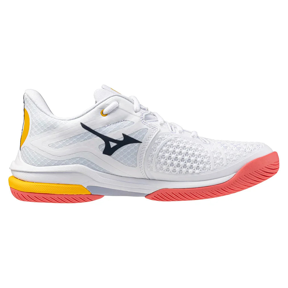 Women`s Wave Exceed Tour 6 AC Tennis Shoes White and Calypso Coral Footwear Mizuno