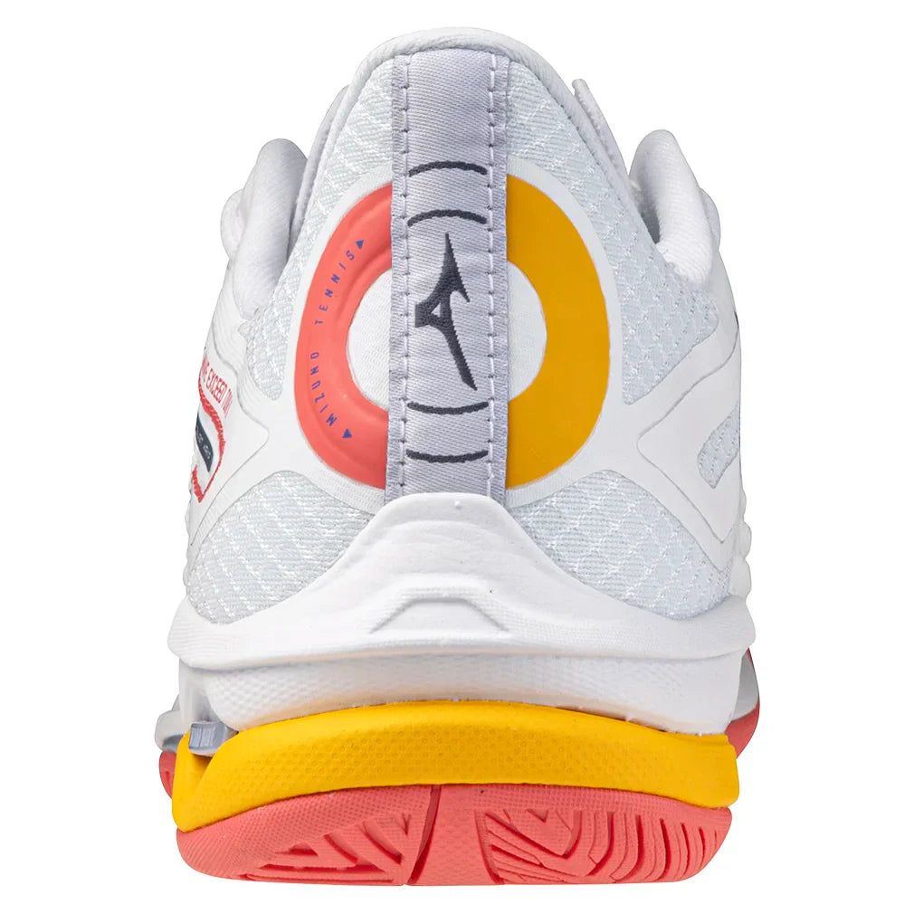 Women`s Wave Exceed Tour 6 AC Tennis Shoes White and Calypso Coral Footwear Mizuno