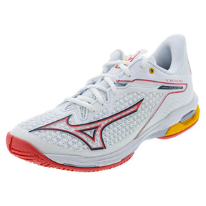 Women`s Wave Exceed Tour 6 AC Tennis Shoes White and Calypso Coral Footwear Mizuno
