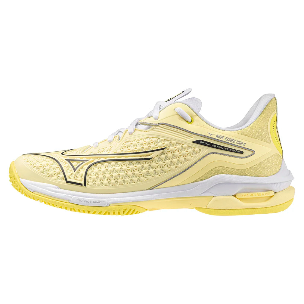 Women`s Wave Exceed Tour 6 AC Tennis Shoes Pale Yellow and Black Sand Footwear Mizuno