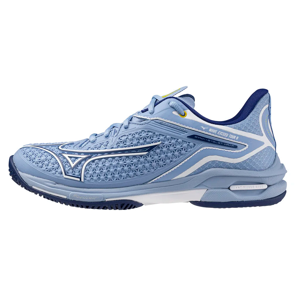 Women`s Wave Exceed Tour 6 Tennis Shoes Bel Air Blue and White Footwear Mizuno