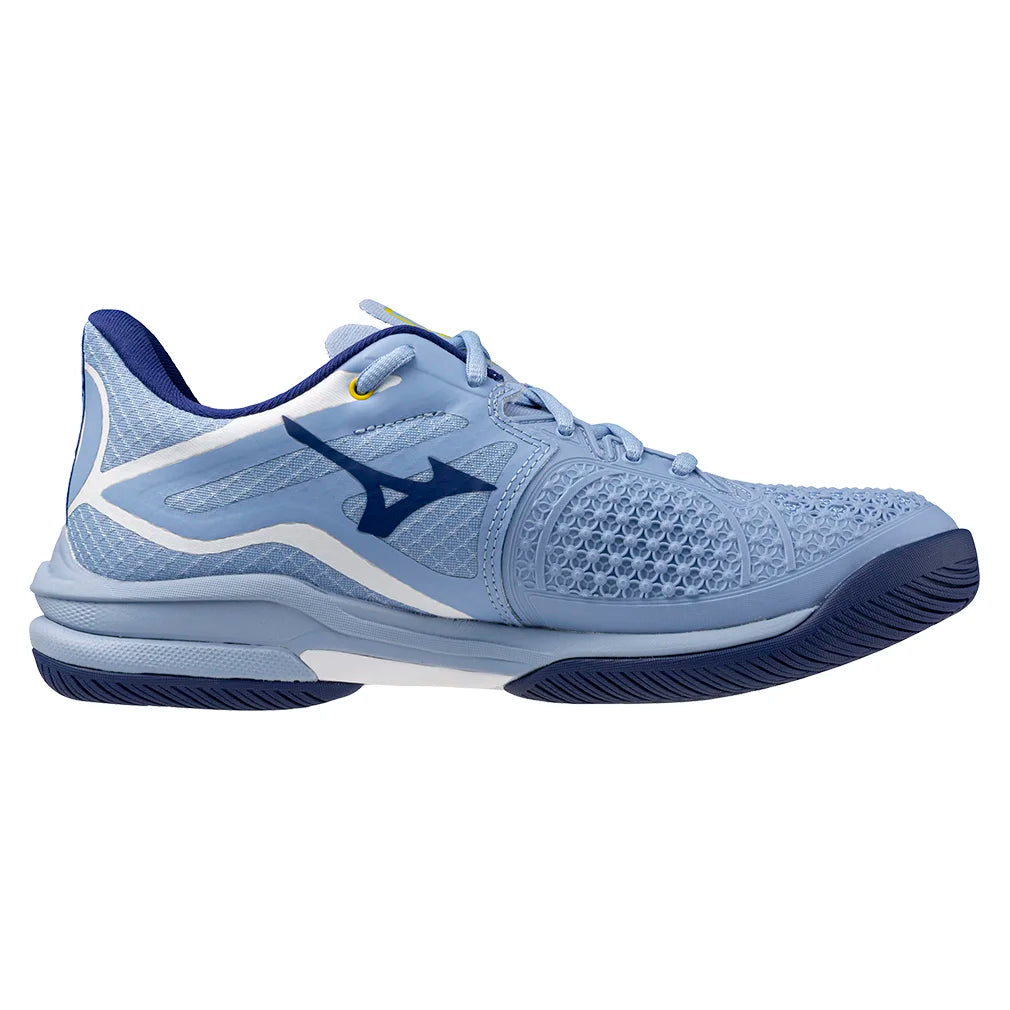 Women`s Wave Exceed Tour 6 Tennis Shoes Bel Air Blue and White Footwear Mizuno