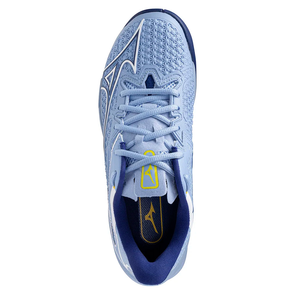 Women`s Wave Exceed Tour 6 Tennis Shoes Bel Air Blue and White Footwear Mizuno