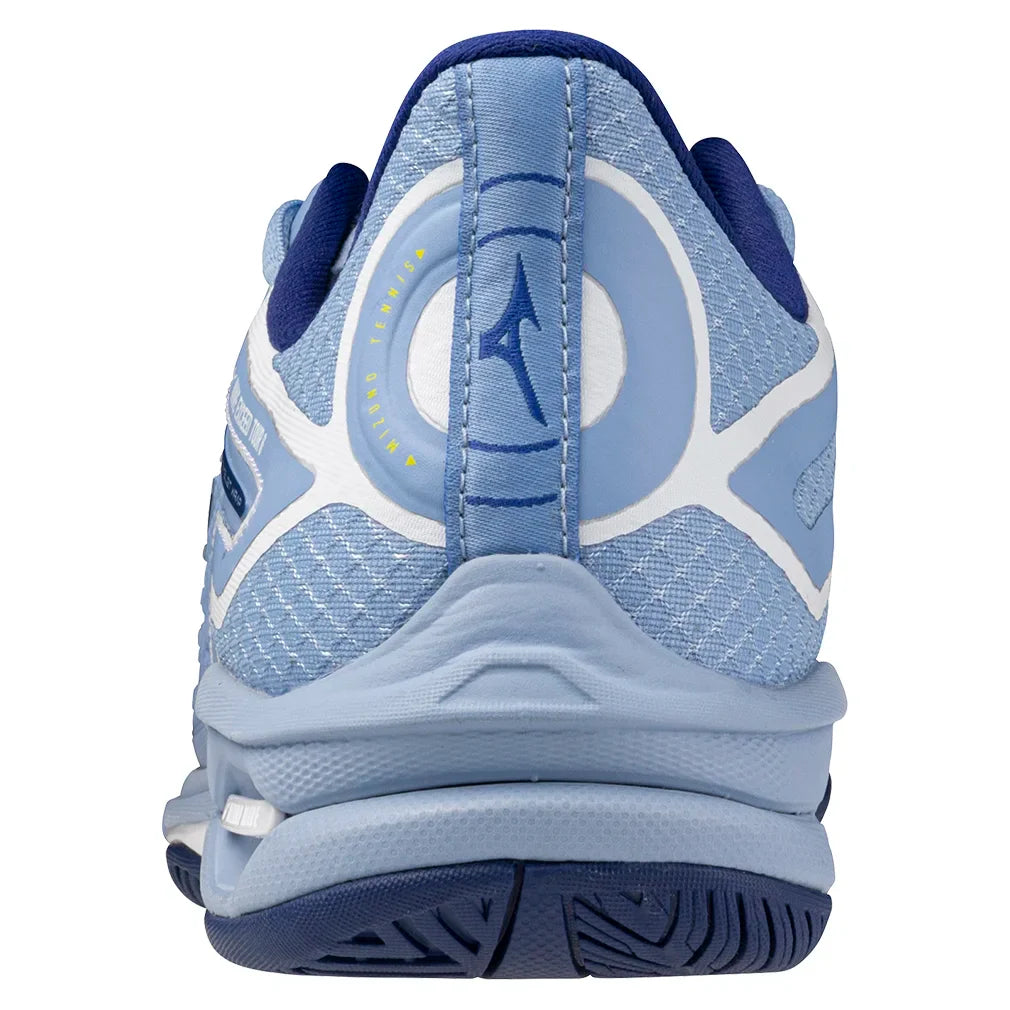 Women`s Wave Exceed Tour 6 Tennis Shoes Bel Air Blue and White Footwear Mizuno