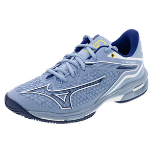 Women`s Wave Exceed Tour 6 Tennis Shoes Bel Air Blue and White Footwear Mizuno