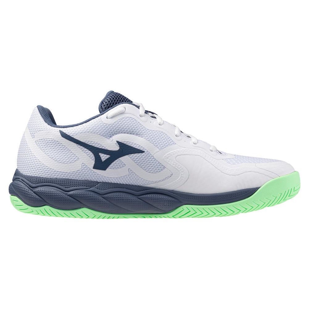 Men`s Wave Enforce Court Tennis Shoes White and Vintage Indigo Footwear Mizuno