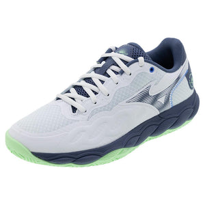 Men`s Wave Enforce Court Tennis Shoes White and Vintage Indigo Footwear Mizuno