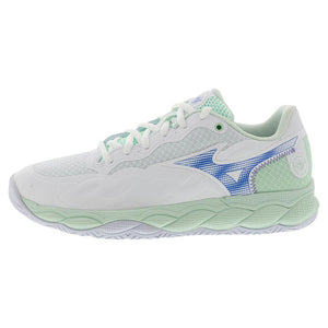 Women`s Wave Enforce Court Tennis Shoes White and Frontier Blue Footwear Mizuno