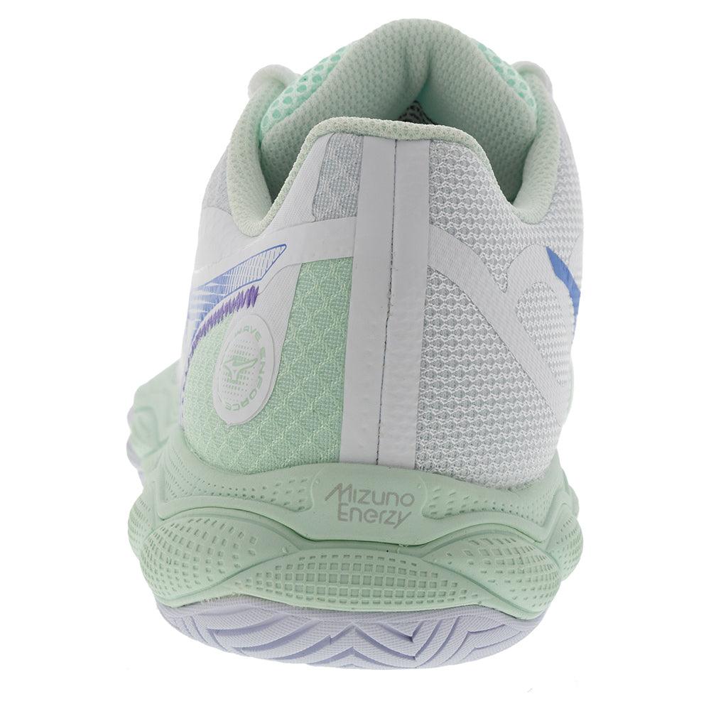 Women`s Wave Enforce Court Tennis Shoes White and Frontier Blue Footwear Mizuno