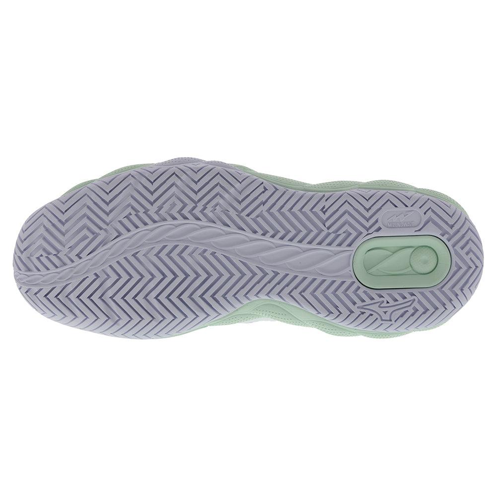 Women`s Wave Enforce Court Tennis Shoes White and Frontier Blue Footwear Mizuno