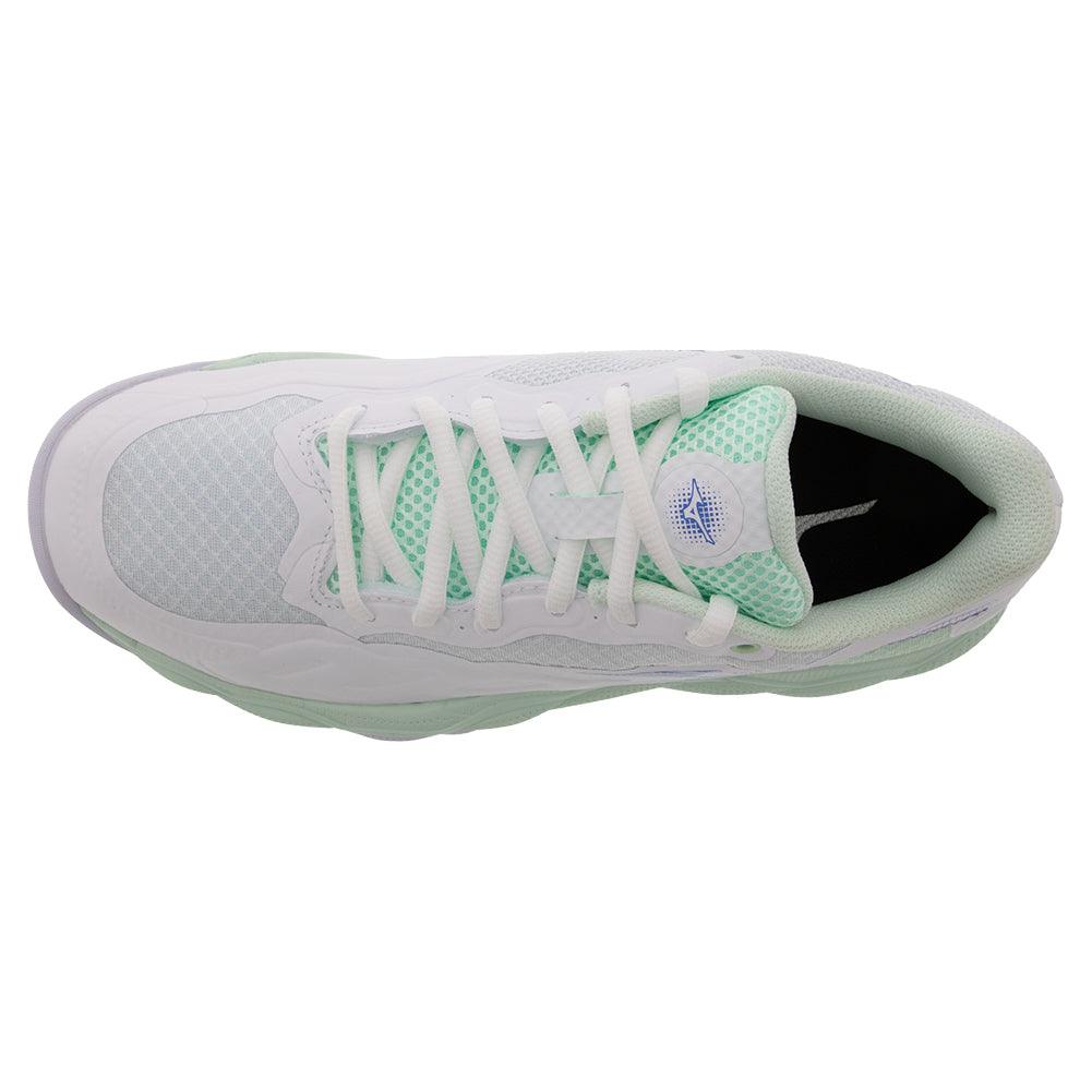 Women`s Wave Enforce Court Tennis Shoes White and Frontier Blue Footwear Mizuno