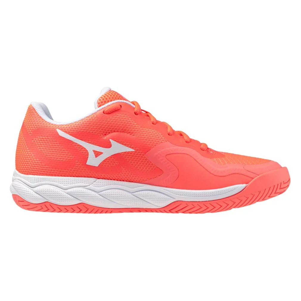 Women`s Wave Enforce Court AC Tennis Shoes Striking Coral and White Footwear Mizuno