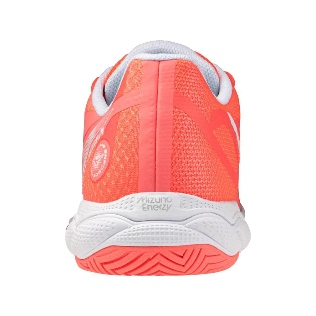 Women`s Wave Enforce Court AC Tennis Shoes Striking Coral and White Footwear Mizuno