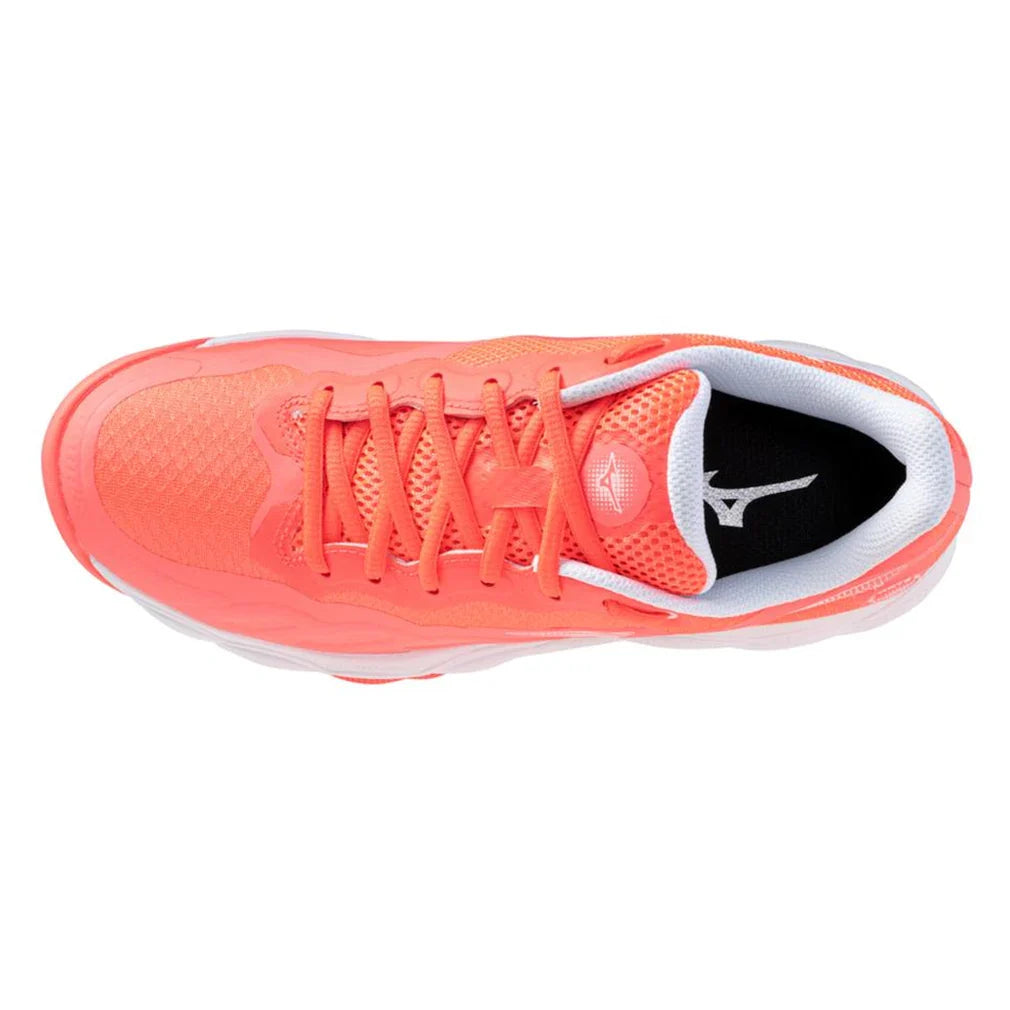Women`s Wave Enforce Court AC Tennis Shoes Striking Coral and White Footwear Mizuno