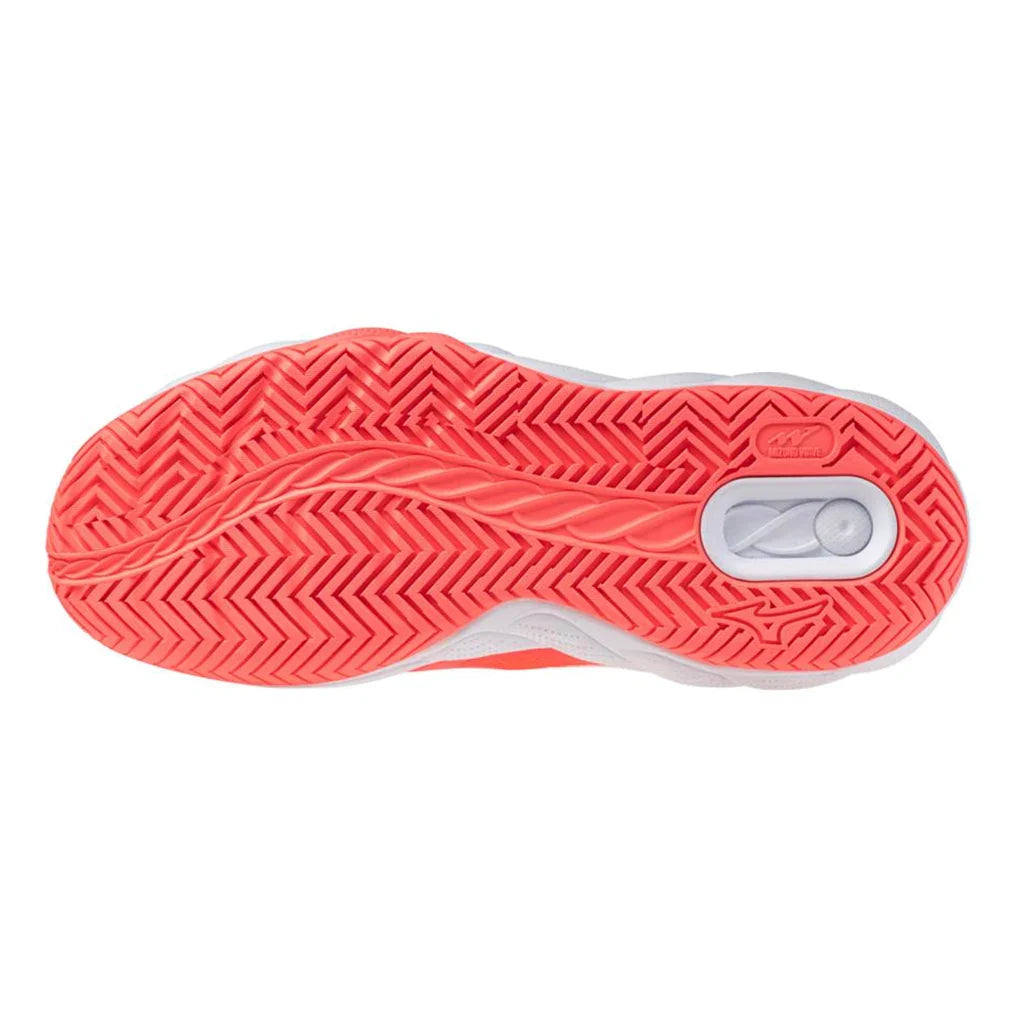 Women`s Wave Enforce Court AC Tennis Shoes Striking Coral and White Footwear Mizuno