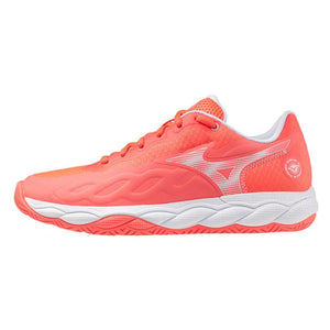 Women`s Wave Enforce Court AC Tennis Shoes Striking Coral and White Footwear Mizuno