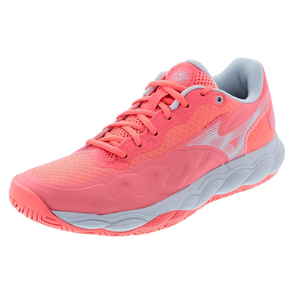 Women`s Wave Enforce Court AC Tennis Shoes Striking Coral and White Footwear Mizuno