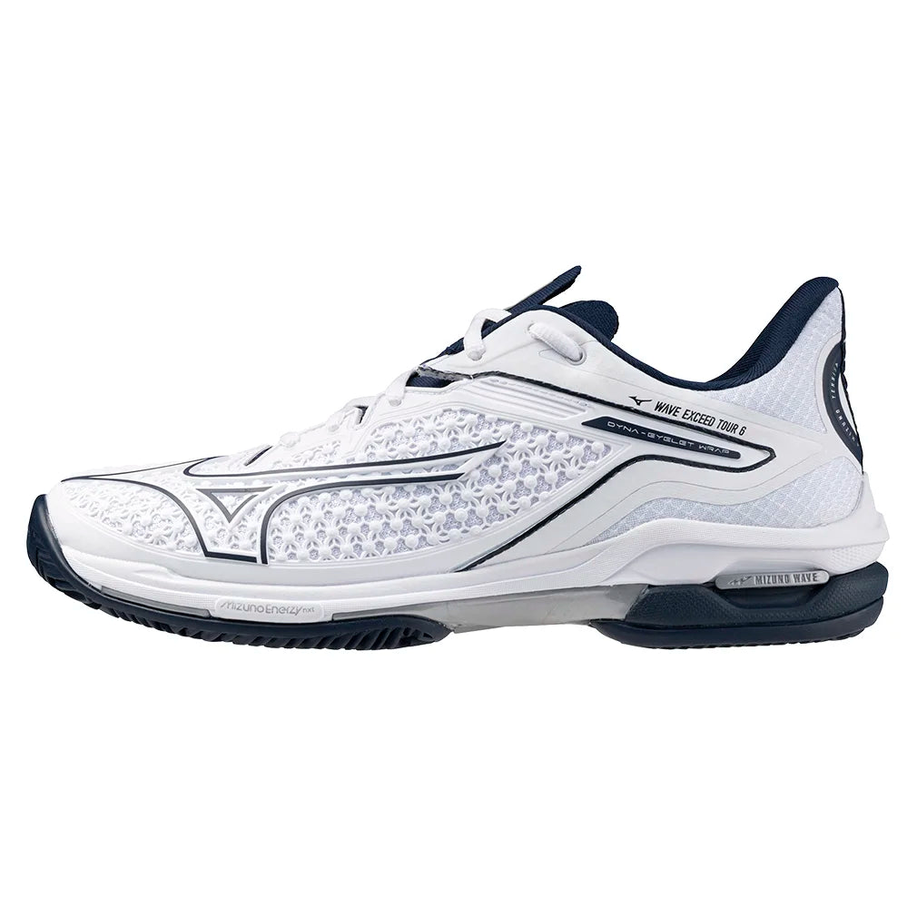 Mens Wave Exceed Tour 6 Clay Tennis Shoes White and Dress Blues Footwear Mizuno