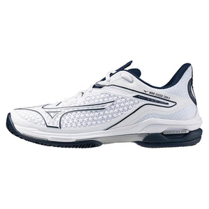 Mens Wave Exceed Tour 6 Clay Tennis Shoes White and Dress Blues Footwear Mizuno