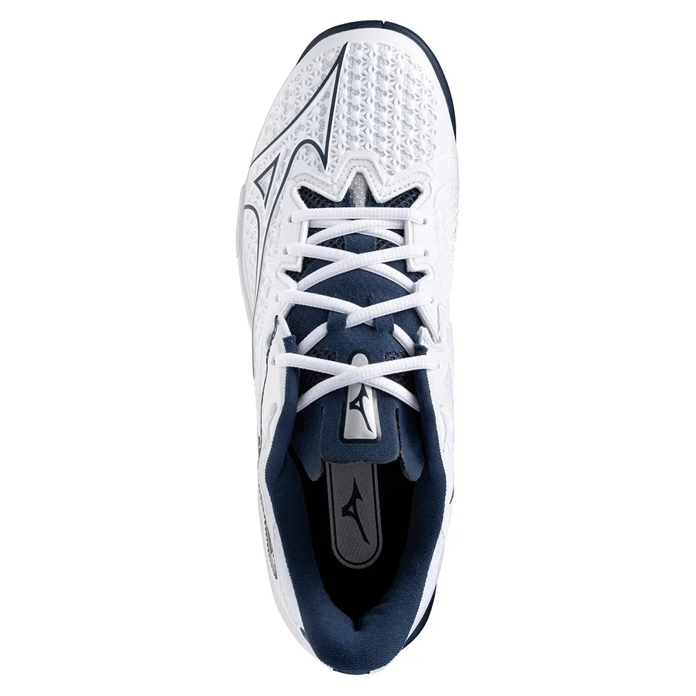 Mens Wave Exceed Tour 6 Clay Tennis Shoes White and Dress Blues Footwear Mizuno