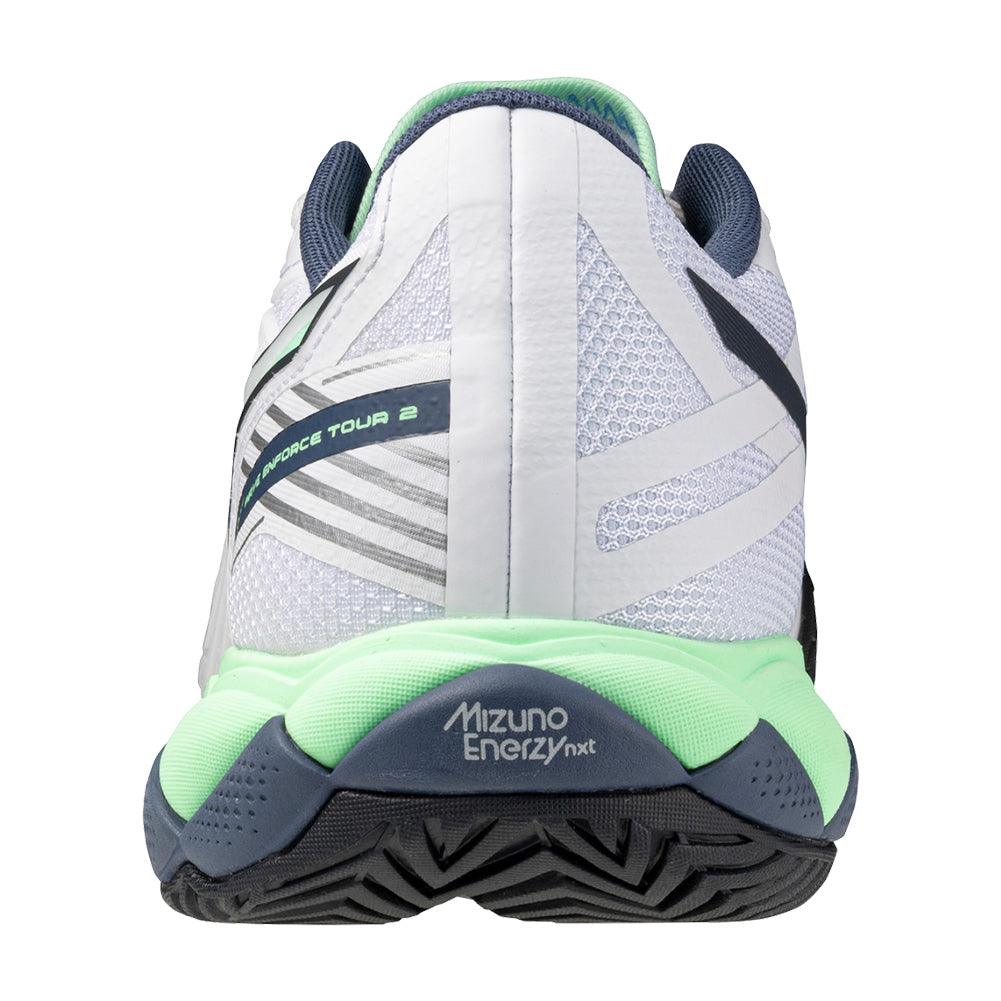 Men`s Wave Enforce Tour 2 Tennis Shoes White and Neo Mint Footwear Mizuno