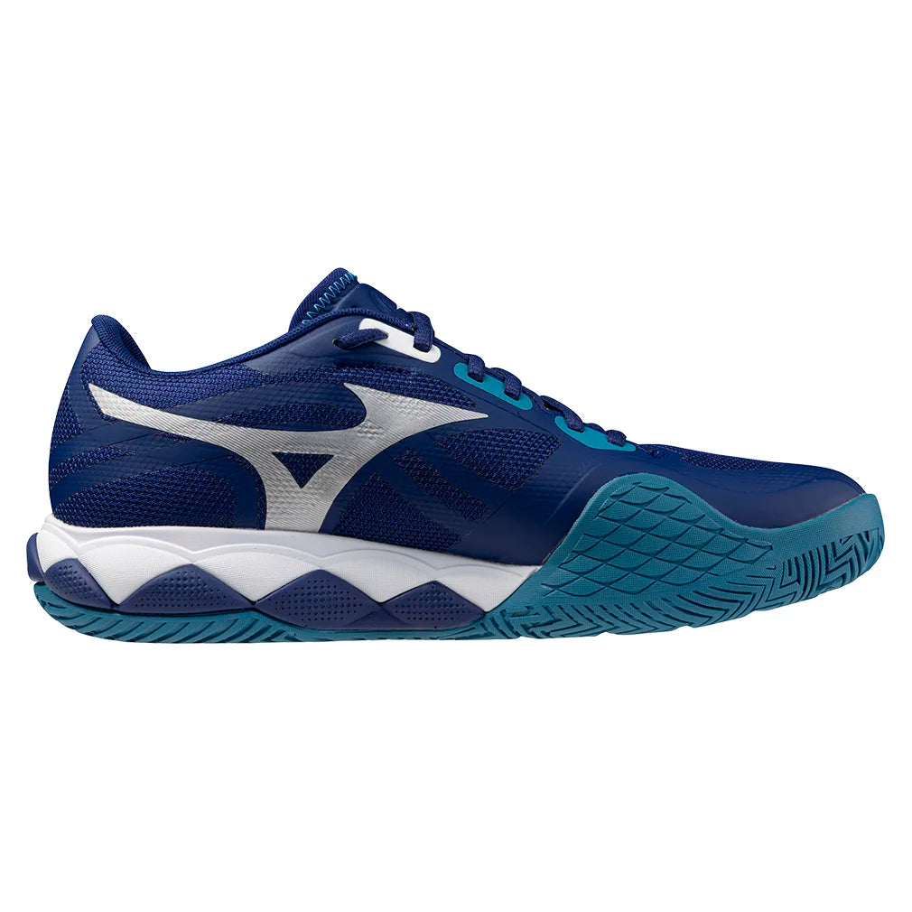 Men`s Wave Enforce Tour 2 Tennis Shoes Bellwether Blue and White Footwear Mizuno