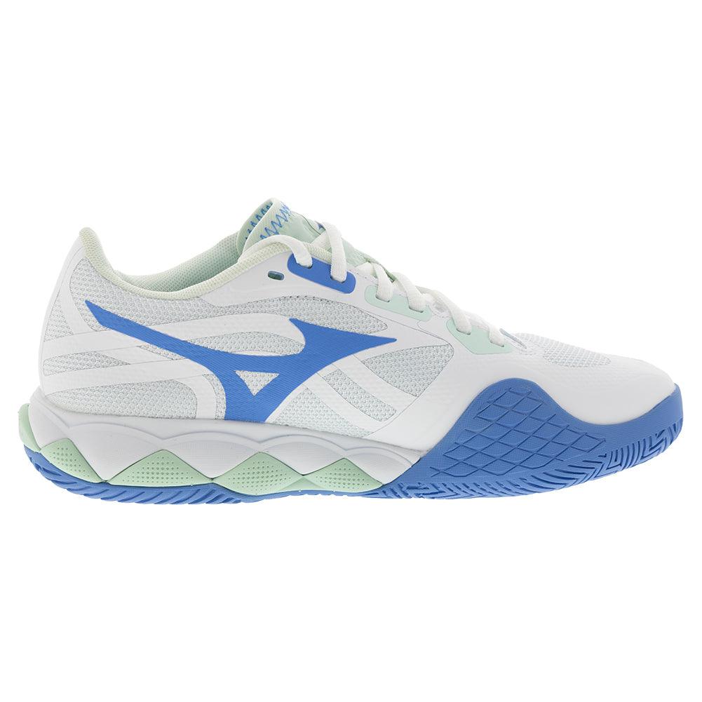 Women`s Wave Enforce Tour 2 Tennis Shoes White and Frontier Blue Footwear Mizuno