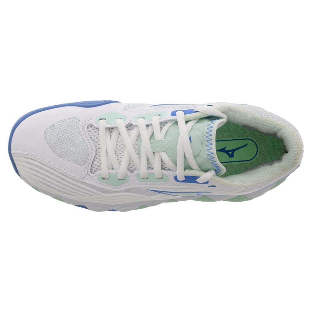 Women`s Wave Enforce Tour 2 Tennis Shoes White and Frontier Blue Footwear Mizuno