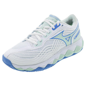 Women`s Wave Enforce Tour 2 Tennis Shoes White and Frontier Blue Footwear Mizuno