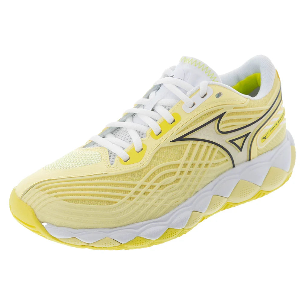 Women`s Wave Enforce Tour 2 AC Tennis Shoes Pale Yellow and Black Sand Footwear Mizuno