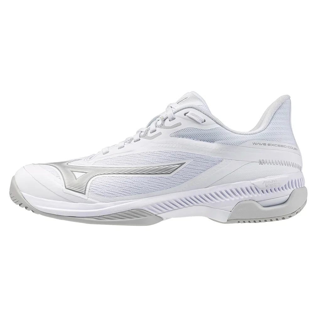 Women`s Wave Exceed Court AC Tennis Shoes White and Ultimate Grey Footwear Mizuno