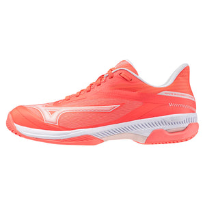Women`s Wave Exceed Court AC Tennis Shoes Striking Coral and White Footwear Mizuno