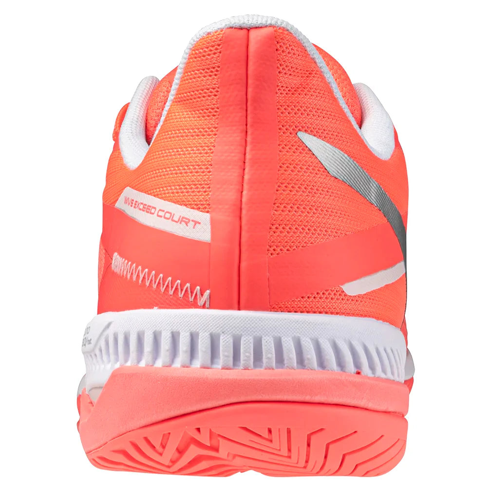 Women`s Wave Exceed Court AC Tennis Shoes Striking Coral and White Footwear Mizuno