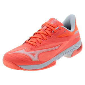 Women`s Wave Exceed Court AC Tennis Shoes Striking Coral and White Footwear Mizuno
