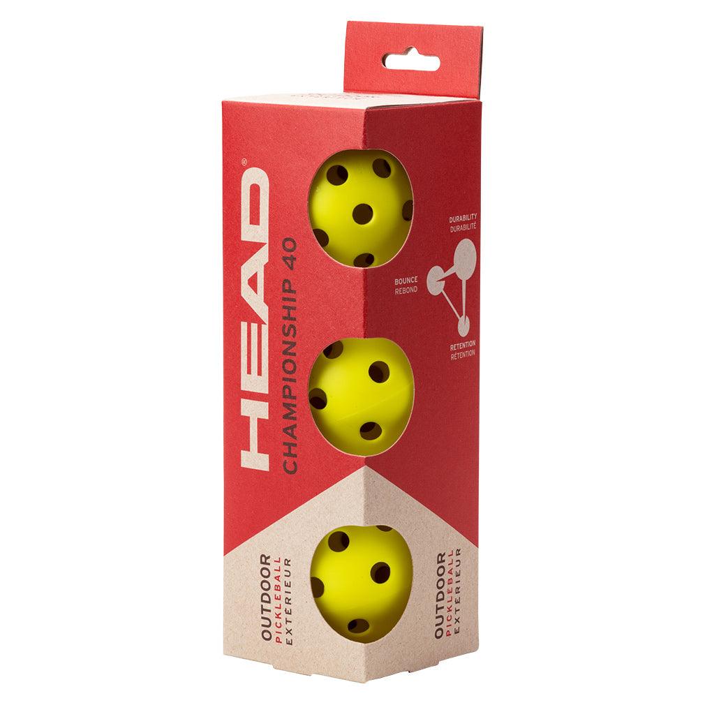Championship 40 Outdoor Pickleballs 3 Pack Balls Head