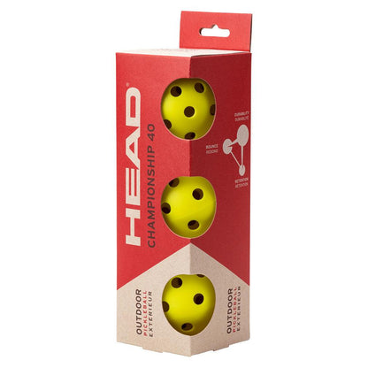 Championship 40 Outdoor Pickleballs 3 Pack Balls Head