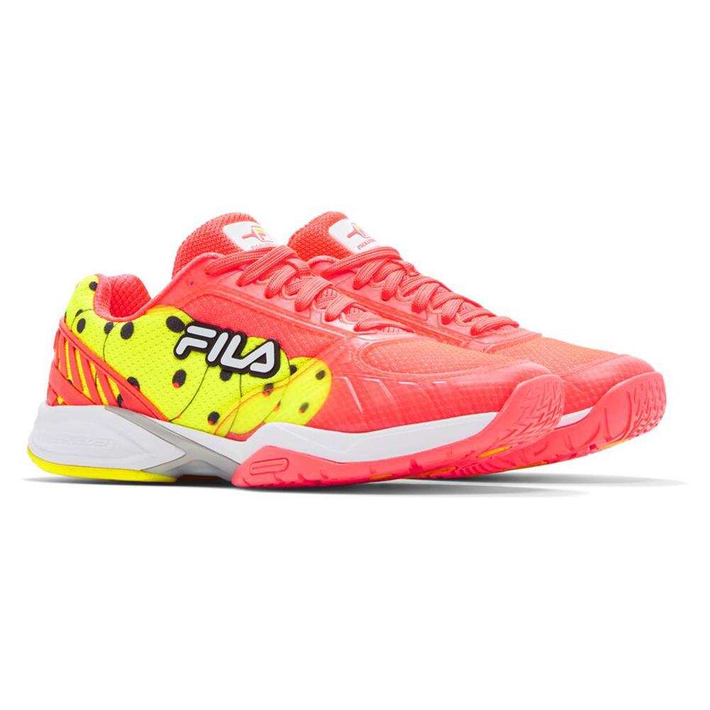 Women`s Volley Zone Pickleball Shoes Fiery Coral and White Footwear Fila