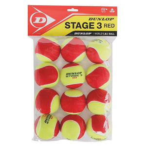 Red - Stage 3 Red 12 Ball Polybag Balls Dunlop