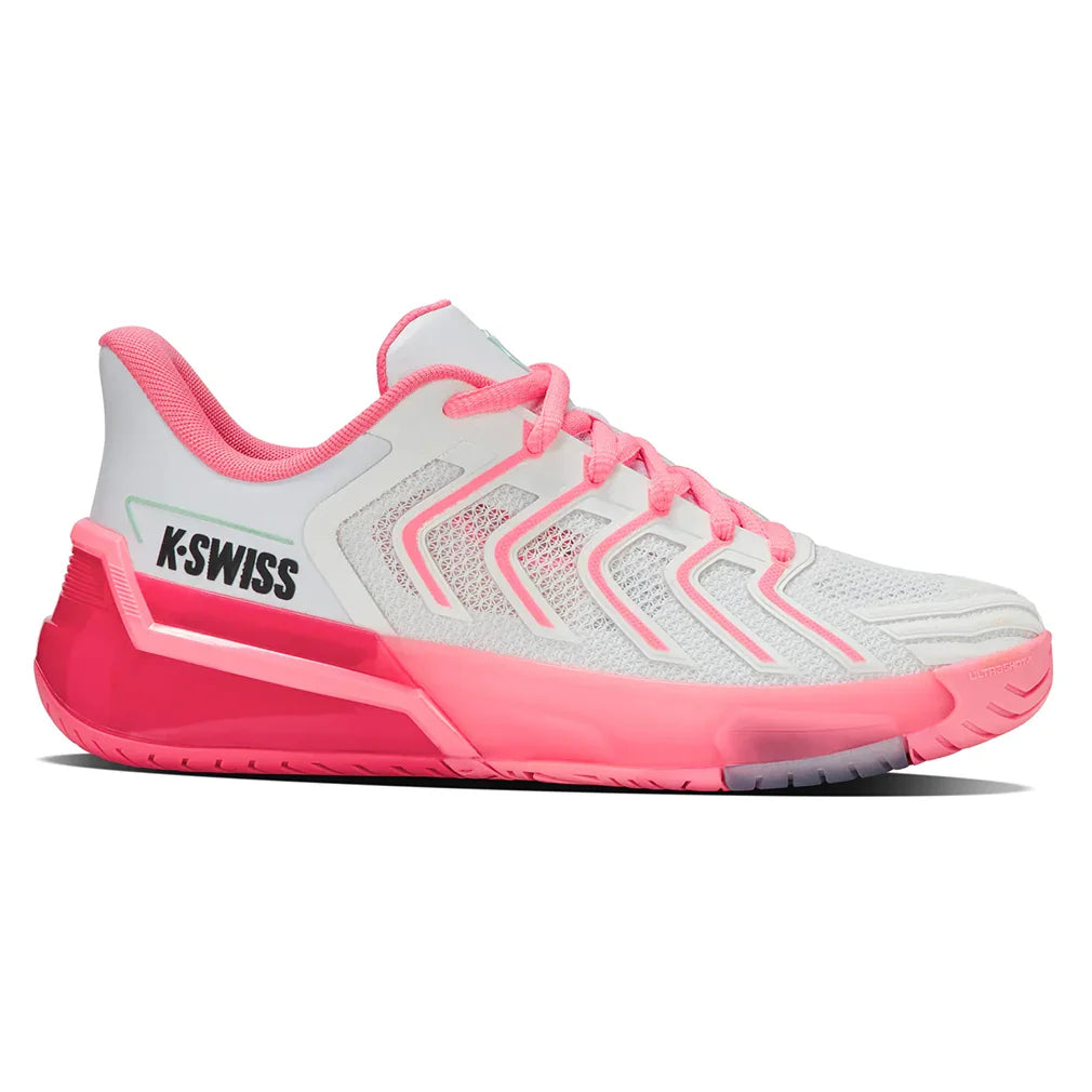 Women`s Ultrashot 4 Tennis Shoes White and Neon Pastel Pink Footwear K-Swiss