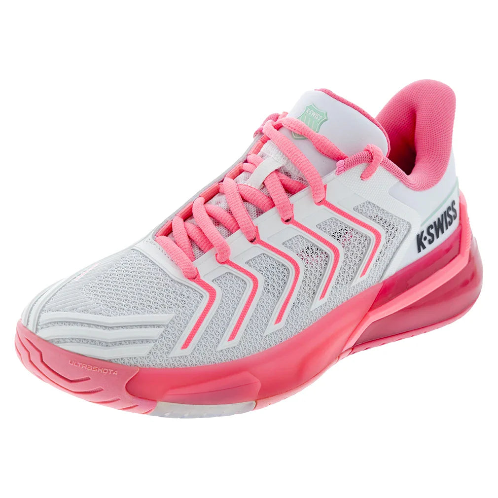Women`s Ultrashot 4 Tennis Shoes White and Neon Pastel Pink Footwear K-Swiss