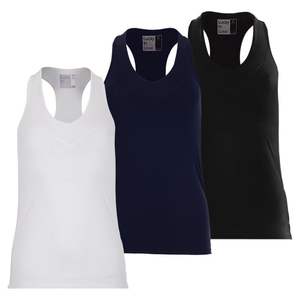 Women`s V-Neck Tennis Tank with Bra Apparel Lucky In Love