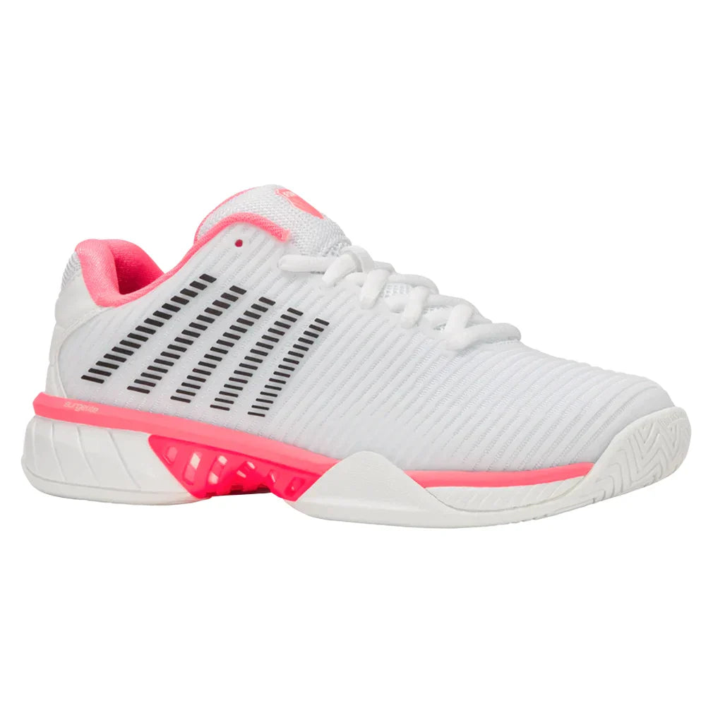Women`s Hypercourt Express 2 D Width Tennis Shoes White and Neon Pastel Pink Footwear K-Swiss
