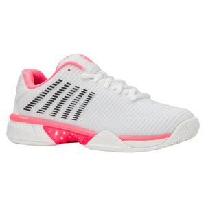 Women`s Hypercourt Express 2 D Width Tennis Shoes White and Neon Pastel Pink Footwear K-Swiss
