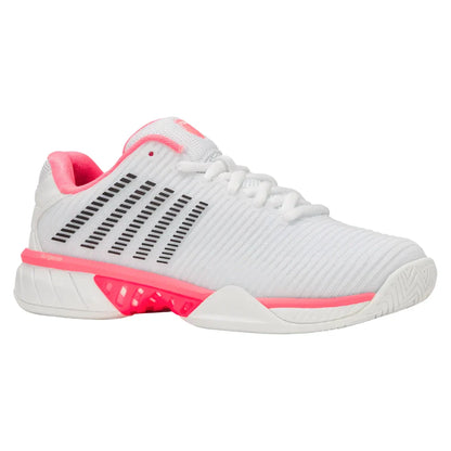 Women`s Hypercourt Express 2 D Width Tennis Shoes White and Neon Pastel Pink Footwear K-Swiss